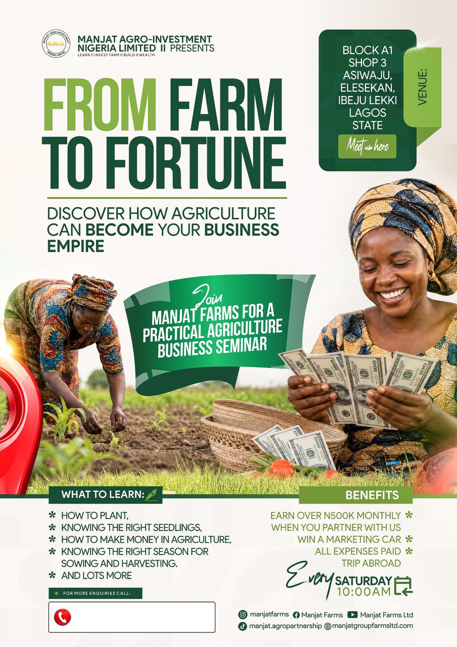 From Farm to Fortune - Manjat Farms practical agriculture business seminar flyer
